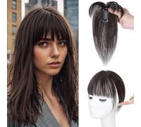 SUXUMHAO Clip in Bangs Hair Clip on Bangs for Women 100% Human Hair Wispy Bangs Air Bangs with Temples Hairpieces for Women Curved Bangs for Daily Party Wear,Black Brown B