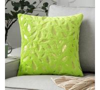 SUXUMHAO Faux Fur Throw Pillows Cover with Gold Leaves Super Soft Plush Square (Green, 18"x18")