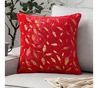 suxuMhao Faux Fur Throw Pillows Cover with Gold Leaves Super Soft Plush Square (Red, 18"x18")
