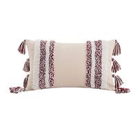 SUXUMHAO Geometric Embroidery Tufted Lumbar Throw Pillow Covers 12x20 Inch Boho Cotton Canvas Woven Tufted Tassel Cushion Covers Home Decor (Wine Red,12"x20")