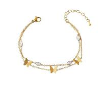 SUXUMHAO handmade beaded bracelet, suitable for both men and women, double layered diamond titanium steel hollow life tree frosted butterfly flower eye bracelet (gold, butterfly style)