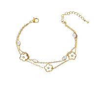 SUXUMHAO Handmade Beaded Bracelet, Suitable for Both Men and Women, Double layered Water Diamond Titanium Steel Hollow Life Tree Frosted Butterfly Flower Eye Bracelet (Gold, Flower Style)