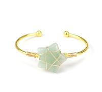 SUXUMHAO handmade beaded bracelet, suitable for men and women, hand wound natural stone five pointed star open bracelet (green+gold)