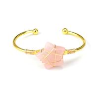 SUXUMHAO handmade beaded bracelet, suitable for men and women, hand wound natural stone five pointed star open bracelet (pink+gold)