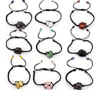 SUXUMHAO Handmade Beaded Bracelet, Suitable for Men and Women, Handwoven Black Rope, Natural Stone Mesh Bag Bracelet, Adjustable Bracelet (Green)