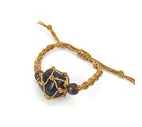 SUXUMHAO Handmade Beaded Bracelet, Suitable for Men and Women, Handwoven Brown Natural Stone Mesh Bag Bracelet, Adjustable and Stretchable Mesh Bag Holder (Black)