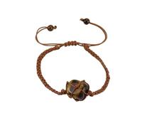 SUXUMHAO Handmade Beaded Bracelet, Suitable for Men and Women, Handwoven Brown Rope Natural Stone Crystal Mesh Bag Bracelet (Brown)