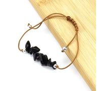 SUXUMHAO Handmade Beaded Bracelet, Suitable for Men and Women, Irregular Natural Stone Brown Woven Wax Thread Bracelet, Gravel Beach Bracelet (Black)