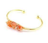 SUXUMHAO Handmade Beaded Bracelet, Suitable for Men and Women, Natural Raw Stone Crystal Wrapped Wire Metal Bracelet (Red)