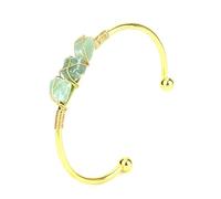 SUXUMHAO Handmade Beaded Bracelet, Suitable for Men and Women, Natural Raw Stone Crystal Wrapped Wire Metal Bracelet (Green)