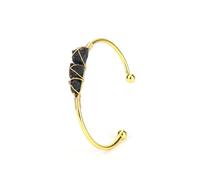 SUXUMHAO Handmade Beaded Bracelet, Suitable for Men and Women, Natural Raw Stone Crystal Wrapped Wire Metal Bracelet (Black)
