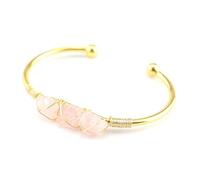 SUXUMHAO Handmade Beaded Bracelet, Suitable for Men and Women, Natural Raw Stone Crystal Wrapped Wire Metal Bracelet (Pink)