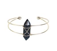 SUXUMHAO Handmade Beaded Bracelet, Suitable for Men and Women, Natural Raw Stone Double pointed Hexagonal Column Bracelet, Handmade Woven Adjustable Opening Bracelet (Black)