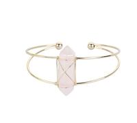 SUXUMHAO Handmade Beaded Bracelet, Suitable for Men and Women, Natural Raw Stone Double pointed Hexagonal Column Bracelet, Handmade Woven Adjustable Opening Bracelet (Pink)