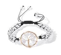 SUXUMHAO Handmade Beaded Bracelet, Suitable for Men and Women, Vintage Handwoven Natural Stone Beaded Life Tree Bracelet Adjustable (White)