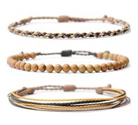 SUXUMHAO - Handmade Healing Bracelet Natural Stone Beads Gift for Men Adjustable Rope Bracelet 3pcs A04