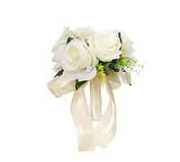SUXUMHAO Romantic Wedding Bouquet Crystal Silk Roses Bridal Wedding Hand Bouquet Bridesmaid Holding Artificial Fake Flowers Eternal Flower Love Gift，White