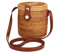 SUXUMHAO Straw Rattan Crossbody Bag for Women,Beach Bag Woven Straw Crossbody Wicker Purse with Genuine Leather