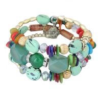 SUXUMHAO Summer Boho Retro Style Multilayer Wrap Irregular Beads with Flower Charm Bracelets, Ethnic Jewelry for Women-Green