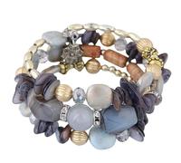 SUXUMHAO Summer Boho Retro Style Multilayer Wrap Irregular Beads with Flower Charm Bracelets, Ethnic Jewelry for Women-Grey