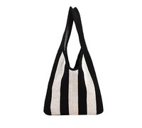 SUXUMHAO Women's Woven Shoulder Bag Woven Tote Bag and Cosmetic Bag,Summer Beach Weaving Chic Woven Tote Handbags Shoulder Bags 14.56 * 0.38 * 11.41inch -Black
