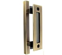 SUYA 12 Inch Sliding Barn Door Handle Heavy Duty Pull and Flush Handle Set Large Rustic Two Side Design Fits for Kitchen Gate Sheds Garage,Antique Brass Finish