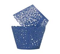 SUYEPER 100pcs Cupcake Wrappers Artistic Bake Cake Paper Cups Little Vine Lace Laser Cut Liner Baking Cup Muffin Case Trays for Wedding Party Birthday Decoration (Navy Blue)