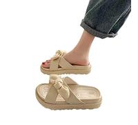 SUYGGCK Summer Slippers Sandals Lady Summer Fairy Style Fashion Student Thick Soled Flat Shoes Indoor Slippers Slides Butterfly-Knot-Beige Style 2,39