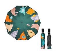 SUYGGCK Umbrellas Windproof Folding Umbrella Cartoon Black Coating Cat Sun Umbrellas Rain Women Original Reverse Automatic Parasol Anti-Uv-Green A