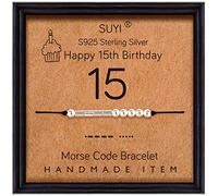 Suyi 15th Birthday Gifts for Girls Morse Code Bracelet Sterling Silver Bracelet Birthday Jewelry 15 Year Old Gifts for Her 15