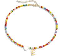 Suyi Initial Necklace Colorful Beaded Necklaces Heart Letters Choker Necklace for Women E