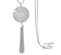 Suyi Long Tassel Necklace Hollow-out Disk Circle Sweater Chain Y Pendant Necklace for Women Round-Silver