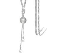 Suyi Trendy Crystal Long Necklace All-Match Style Shining Clothing Sweater Chain Pearl Silver 2