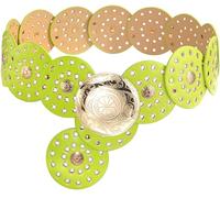 Suyi Wide Disc Belt for Women Leather Hollow Out Round Belts Vintage Western Waist Belt 150CM Green