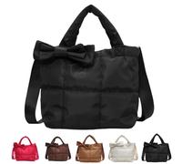 SUYOIKHGMN Bow Tote Bag, a lightweight and fluffy quilted shoulder bag, perfect for work, travel, the beach, or shopping.