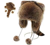 SUYOIKHGMN Cute Raccoon Plush hat for Winter, Raccoon Tail hat, Soft and Warm, Furry Tail, Adjustable Size for Men and Women, Perfect for Cold Weather.