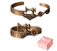 SUYOIKHGMN Sewing Machine Themed Jewelry Sets Vintage Sewing Machine Theme Bracelet and Ring Set, made of antique bronze alloy with measuring tape detail
