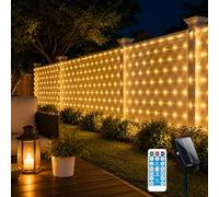 Suyoo 1.5m x 1.5m Solar Net Lights | 96 LED Warm White Fairy Lights | IP65 Waterproof | 8 Modes Remote Control | Garden Fence Christmas Decor