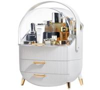 Suyoo Makeup Organiser Storage Box, Cosmetics Display Case with Transparent Cover, Dust Proof Waterproof Cosmetics Storage Box Suitable for Bathroom Countertop and Bedroom Vanity Dresser (White)