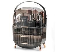 Suyoo Makeup Organiser Storage Box, Cosmetics Display Case with Transparent Cover, Dust Proof Waterproof Cosmetics Storage Box Suitable for Bathroom Countertop and Bedroom Vanity Dresser (Retro Brown)