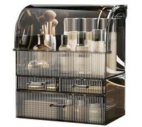 Suyoo Makeup Storage Organiser, XL Large Acrylic Cosmetics Organizer Skincare Display Case with Drawers and Waterproof Cover for Countertop, Bathroom, Dresser(Black-XL)