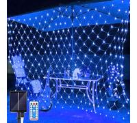 Suyoo Solar Net Lights - 1.5 x 1.5 Meters Mesh Fairy Lights, 96 LEDs Outdoor Waterproof with 8 Lighting Modes, Remote Control Christmas Tree Lawn Fence Bushes Wall（Blue）