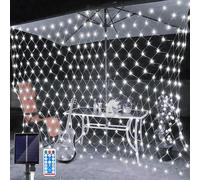Suyoo Solar Net Lights - 1.5 x 1.5 Meters Mesh Fairy Lights, 96 LEDs Outdoor Waterproof with 8 Lighting Modes, Remote Control Christmas Tree Lawn Fence Bushes Wall（White