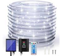 Suyoo Solar Rope Lights Outdoor Waterproof LED - 200 LED Rope String Lights, 22M/72FT 8 Modes with Remote Flexible Solar Tube String Lights for Garden Patio Party(White)