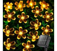 Suyoo Solar String Lights Outdoor Waterproof LED Fairy Lights, 8 Modes Lights for Garden Christmas Party Decorations (Warm White, 12M-Blossom Light)