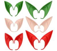 SuyuanArt 6 Pairs Elf Fake Ears -Short and Long Style Fairy Soft Cosplay Pointed Pixie Ears Red Green Pink