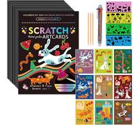 SuyuanArt Animal Scratch Art and Black Rainbow Scratch Paper Set Color Art Crafts Scratch Off Magic Hidden Picture Kids Painting Activity Drawing for Boys Girls Party Favors Easter Birthday Gift