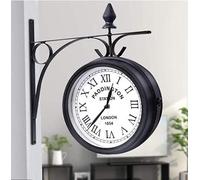 SUYUDD Double Sided Wall Clock, Garden Clocks Outdoor Waterproof Retro Stand Clock Paddington Station Wall Clock Vintage Antique-Look Bracket Indoor, Metallic