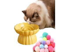 SUYUKU Cat Bowls Slow Feeder Elevated Pet Food Dishes for Neck Support Ceramic Pet Bowl Anti Vomiting Cats Food Plates with Cat Toy Ball for Cats Puppy Dogs (Yellow, 14 * 8.5 cm)