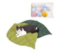 SUYUKU Cat Pad Cozy Calming Cat Blankets Soft and Warm Washable Cover Cat Mat Foldable Bed for Cats and Dogs Stylish Leaf Styling with toy (Green)